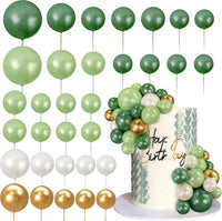 32 PCS Colorful Ball Shaped Cake Topper Pearl Balls Cupcake Cake - Green White Gold