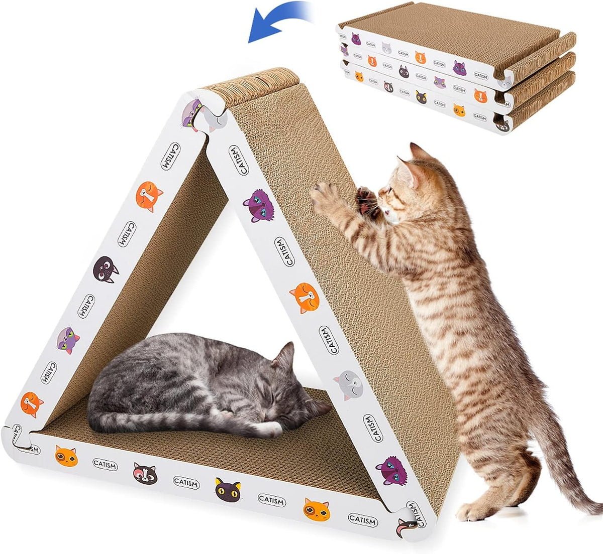 Cat Scratcher Cat Scratching Board, Foldable, Triangle - White