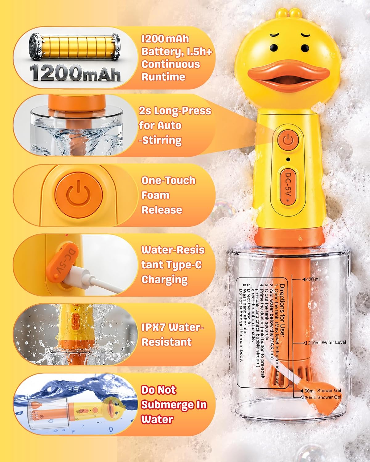 Electric Dog Shampoo Dispenser Dog Shampoo Sprayer Duck Shampoo - Yellow-Pro - image 4
