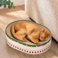 Conlun Oval Cat Scratcher Bed - Christmas Tree with Cat Toy / Medium (16.9"L x 12.9"W x 3.5"Th)