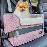 PETSFIT Dog Car Seats for Small Dogs, Patented Safety Buckles - Faux Leather / Light Pink
