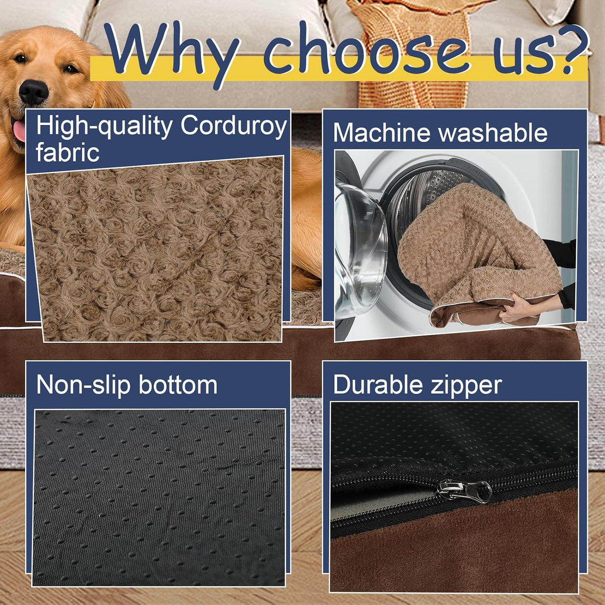 Orthopedic Dog Beds Medium Large Sized Dog, Dog Sofa Bed - X-Large(42 * 30 * 7.5 In) / Brown - image 3