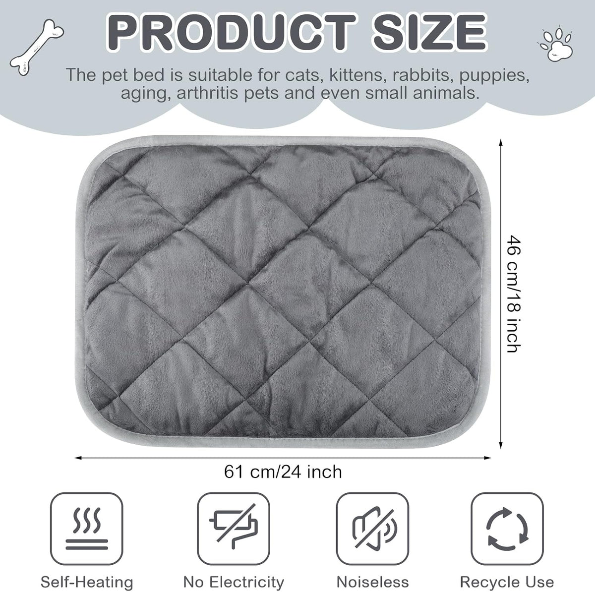 4 Pack Self Heating Cat Pad Self Warming Dog Mat - 18 x 24 Inch / Gray - image 2