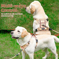 PUPTECK No Pull Dog Harness Medium Sized, Adjustable Reflective Dog Harness with Handle Easy Control, Comfortable Soft Padded Pet Vest Harness for Medium Dogs, Plaid Beige M