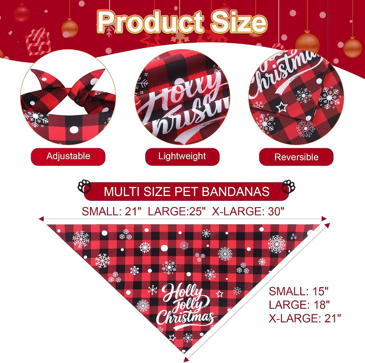 Halloween Dog Bandanas Pink Black XLarge 2PCS - 26-Holly Jolly / X-Large - image 3