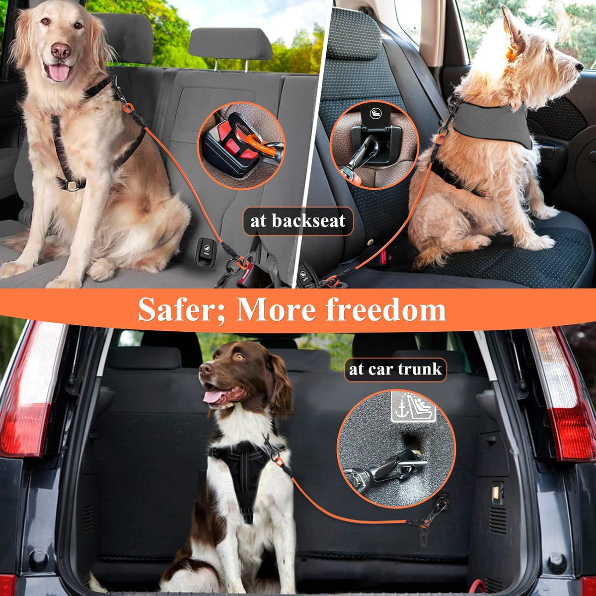 VIVAGLORY Dog Seatbelt Tuffbelt Dog Car Harness, XS - 22 Inch / Orange - image 4