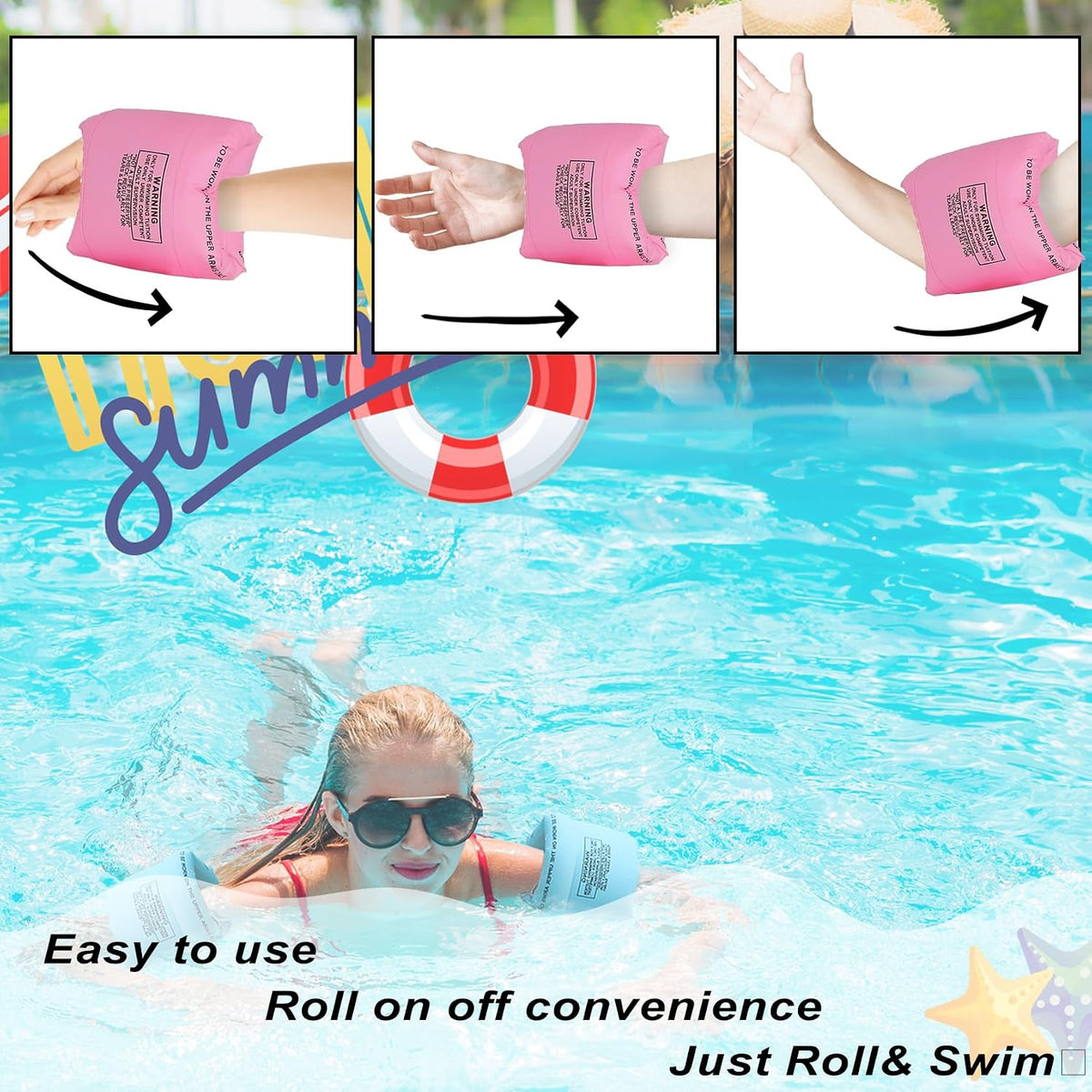 10Leccion 2 Pack Inflatable Arm Floaties for Toddlers - Pink - image 2