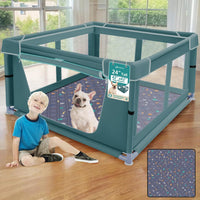 42x42 Inches Puppy Playpen with Gate - Bluish Green / 42x42 IN With Pad