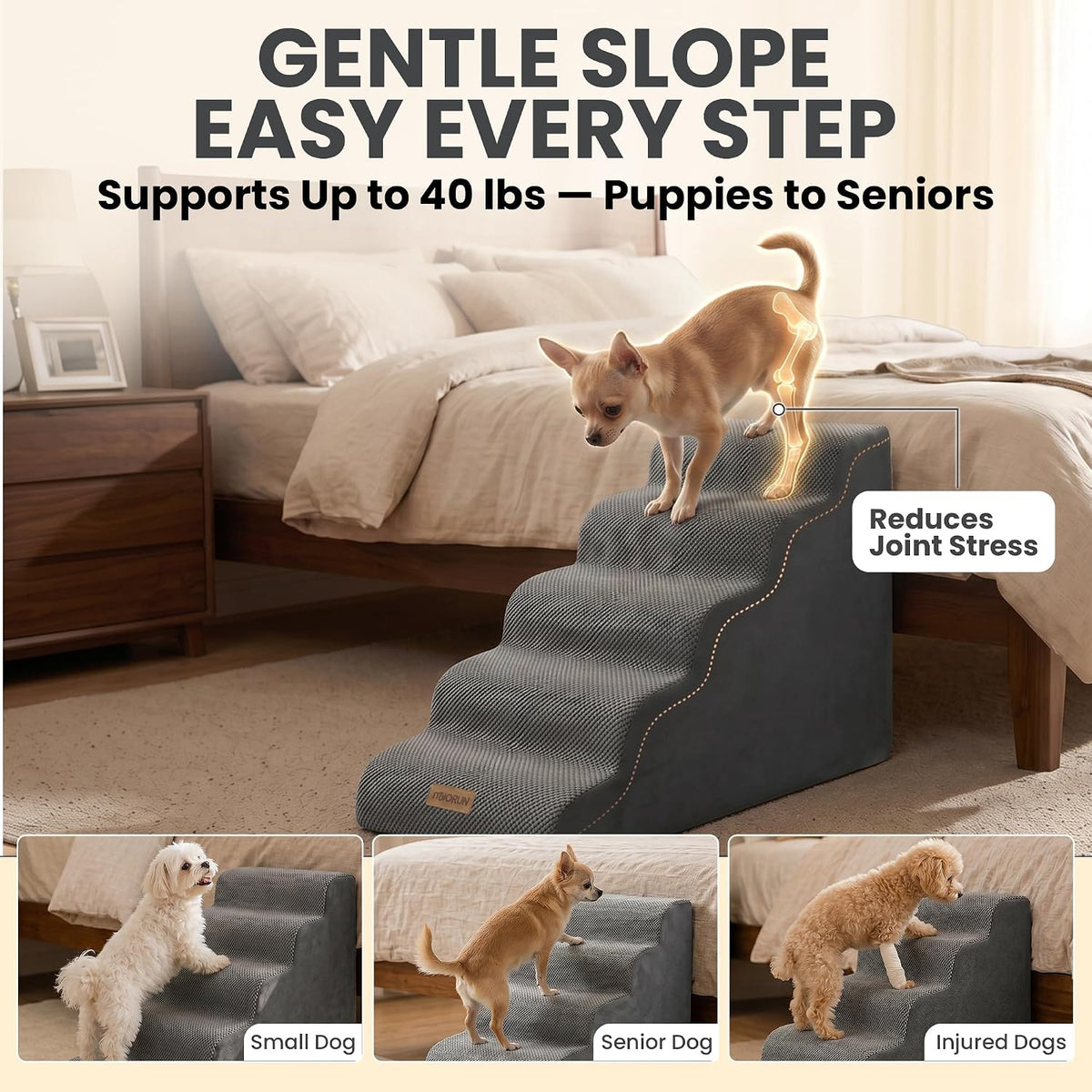 Miorun Dog Stairs for High Beds - Light Grey / 5.0 / Stairs 24.5"H - image 2
