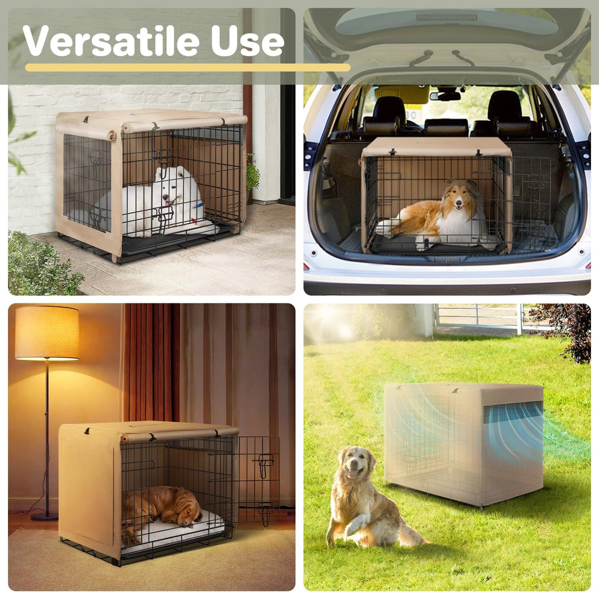 Dog Crate Cover, Kennel Covers Fit for 30 Inch Dogs Crate - Beige (with left window) / 24 Inch - image 2