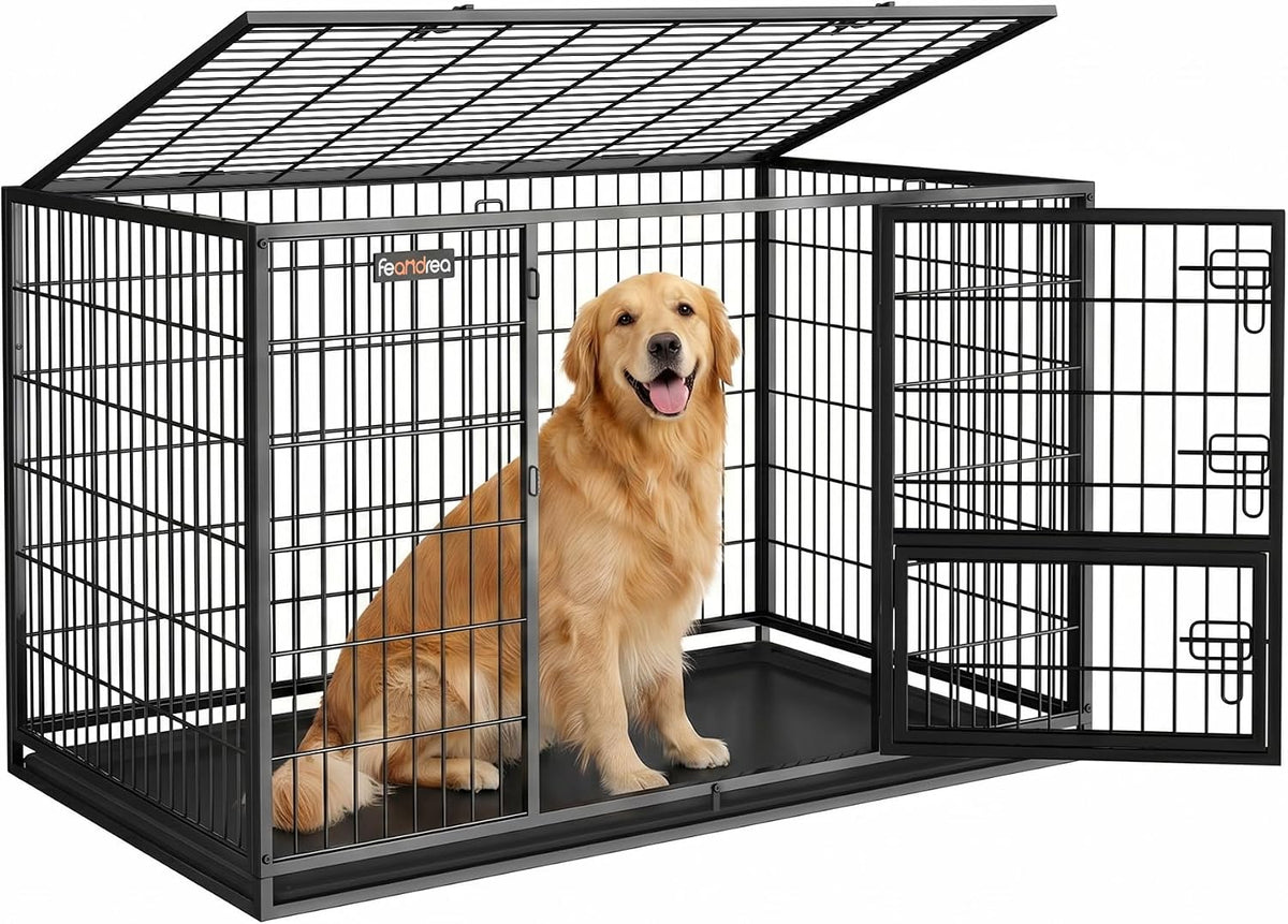 Feandrea 48" Heavy-Duty Dog Crate, Convenient Feeding Door - 48.0"L x 29.3"W x 31.7"H