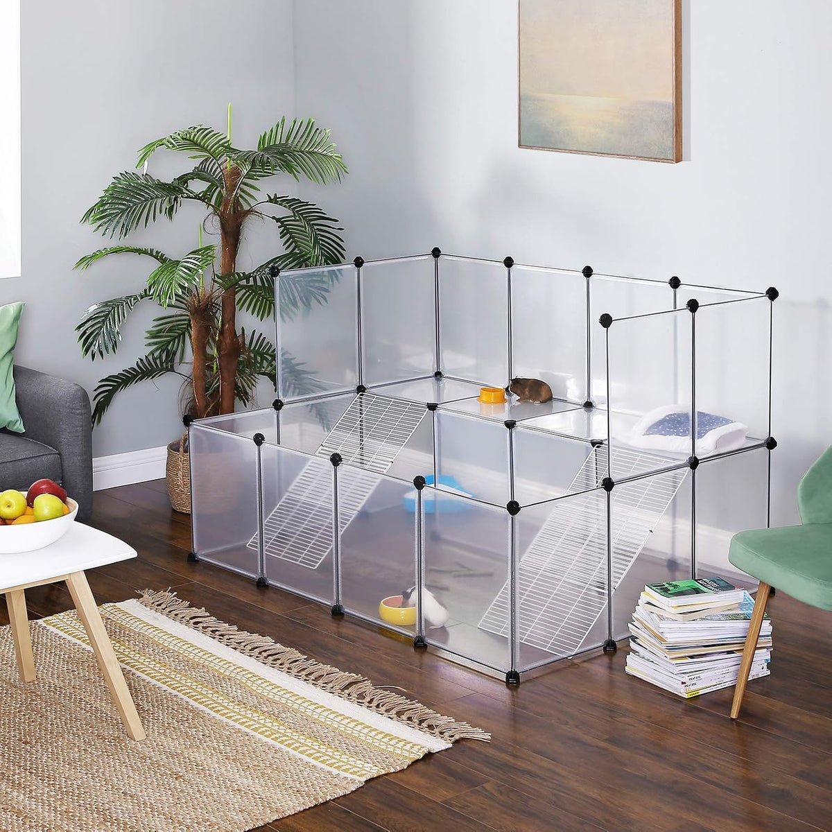 SONGMICS Pet Playpen with Floor, Small Animal Playpen – Essentials for Small Pets - White / 20 Panels - 56.3"L x 42.5"W x 36.2"H - image 3