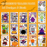 Aowplc Halloween make-a-face sticker sheets with witches, pumpkins and monsters - view 6