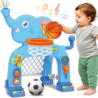 Shemira Toddler Basketball Hoop & Soccer Goal Activity Center Toys - Blue
