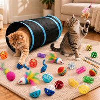 iCAGY 25 Pcs Cat Toys Set, Cat Tunnel Toy for Indoor Cats - Starter Set (black) - image 3