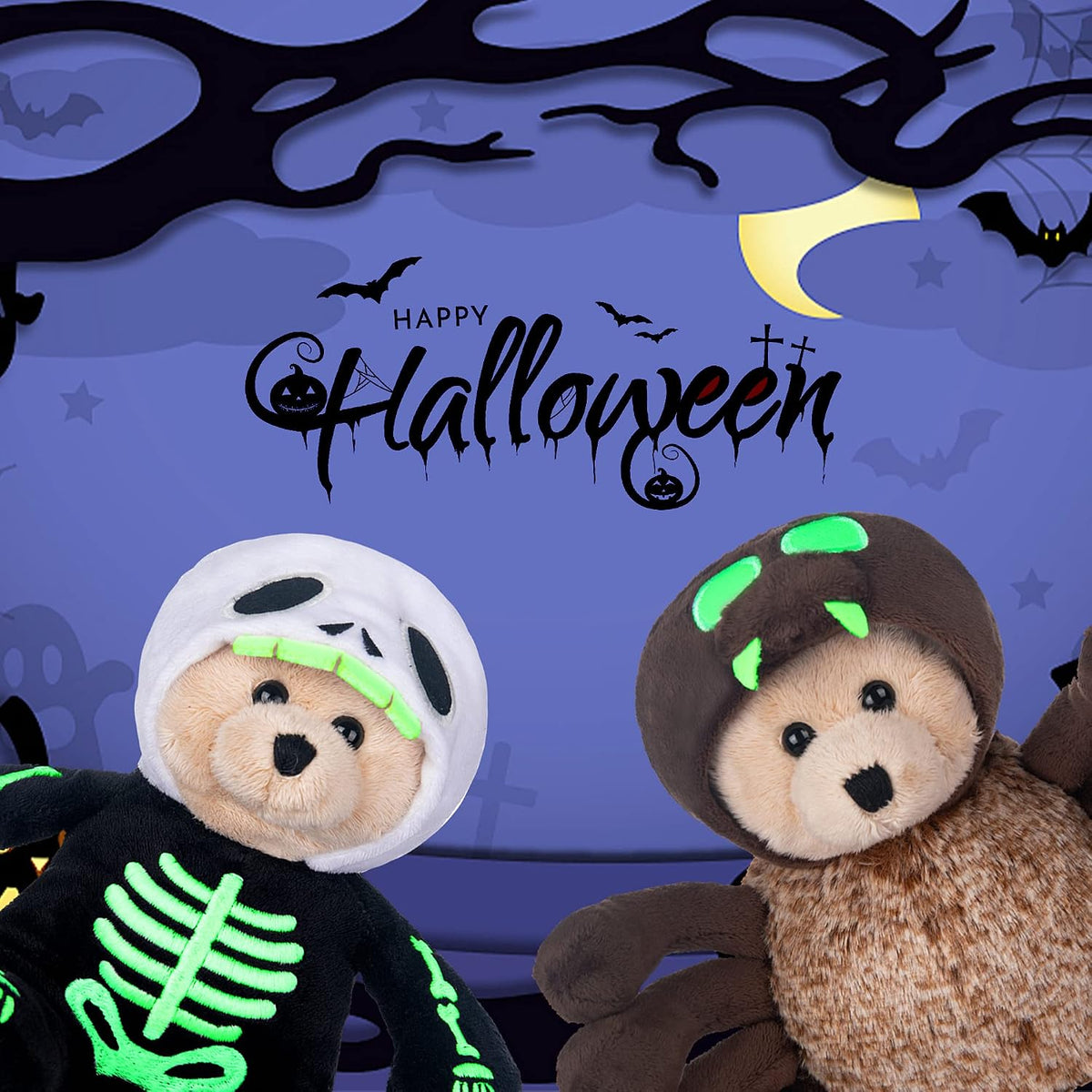 My OLi 9 inch Halloween plush bears 2 pack in pumpkin and wizard costumes with flip-top hats - view 19