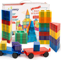 cossy 120 Pcs Magnetic Tiles, 3D Magnetic Blocks Set with 2 Cars - 120 Pieces