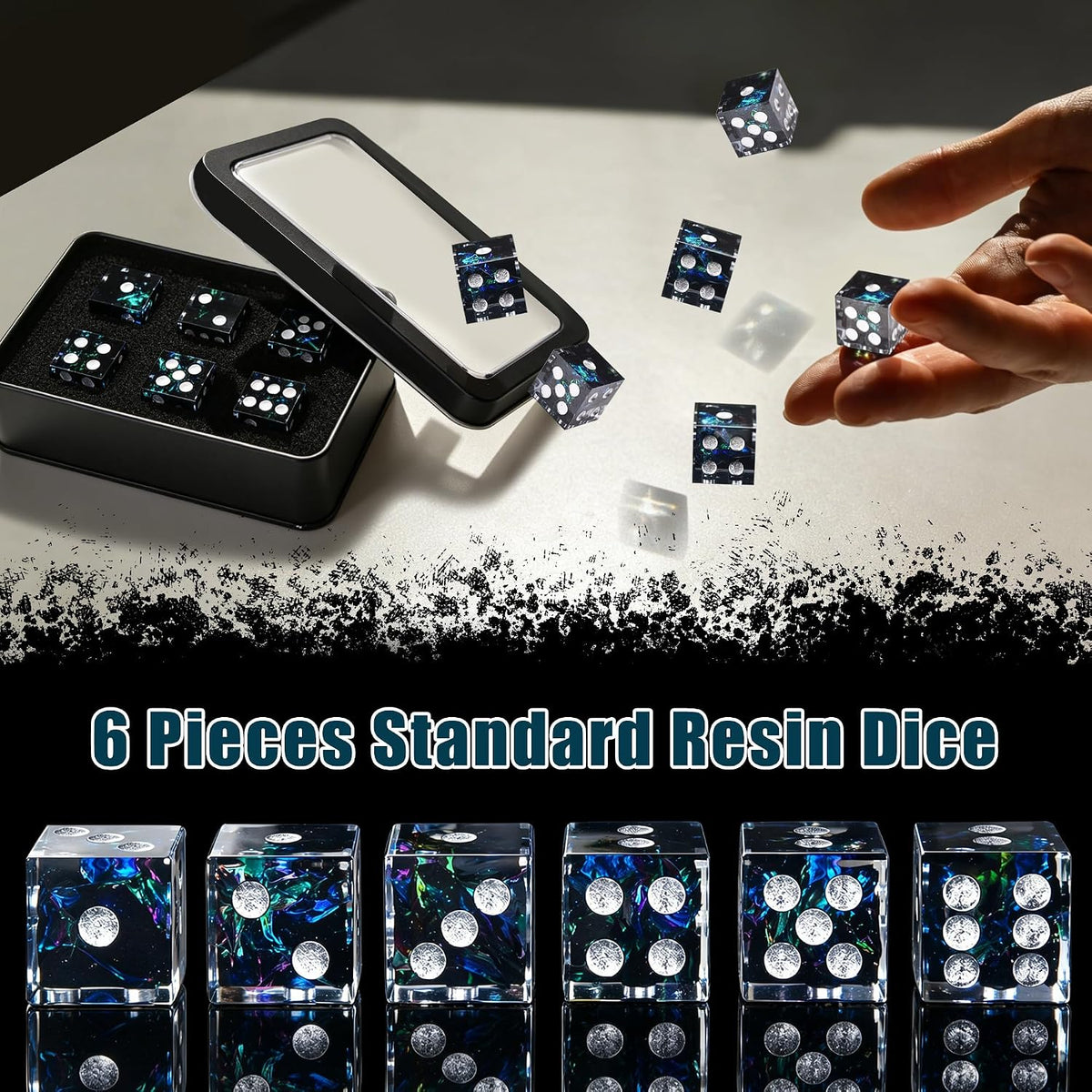 AUSTOR 6-piece 16mm sharp edge resin D6 dice set with metal case - view 18