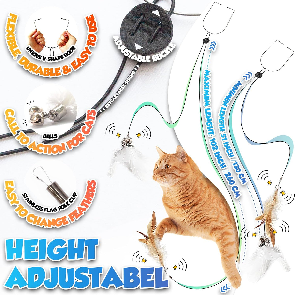 Retractable Cat Feather Toys 7PCS Refills with Bell - image 4