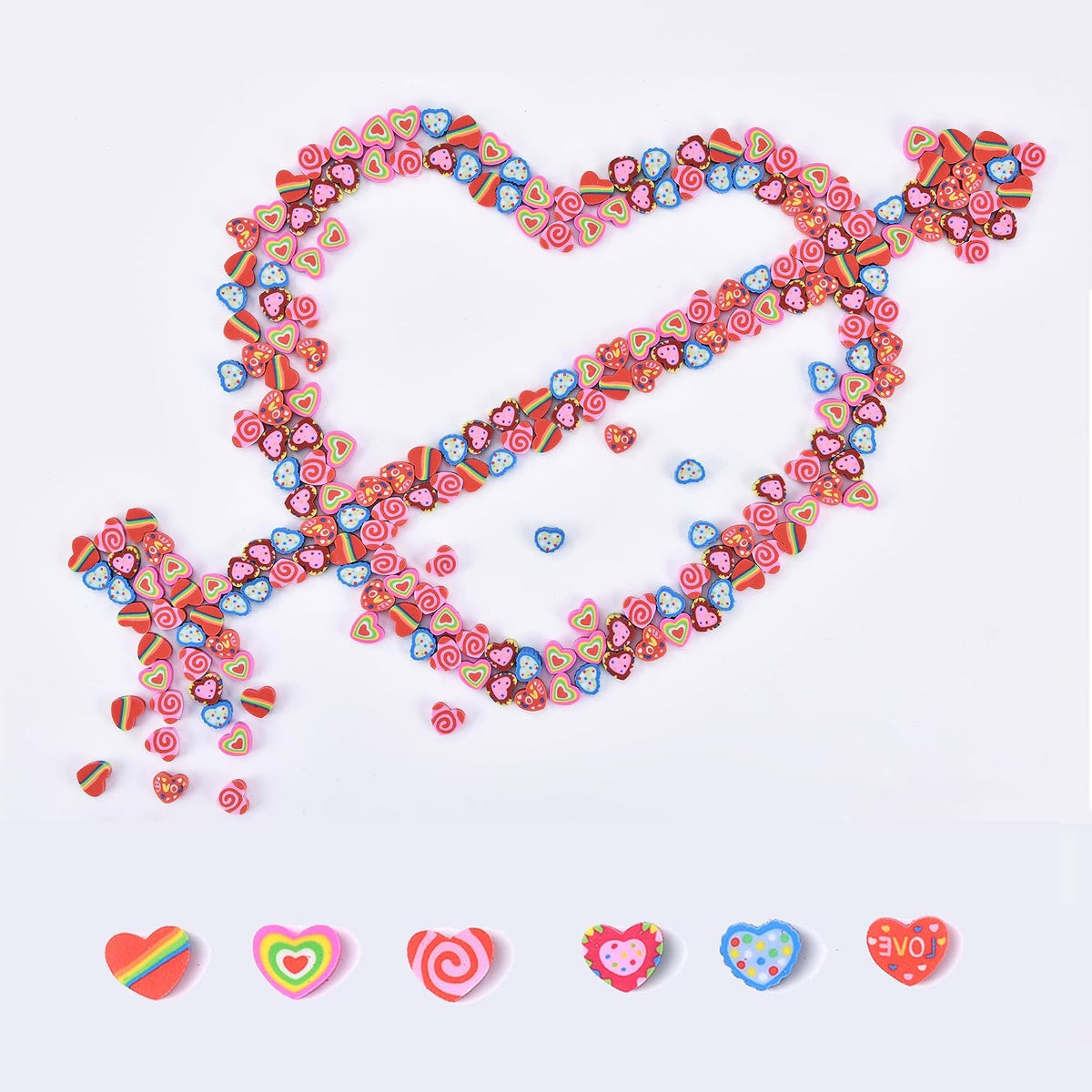 300PCS Mini Cute Animals and Fruits Pencil Erasers for Kids Bulk – Fun for Kids & Family - small / Heart-shaped