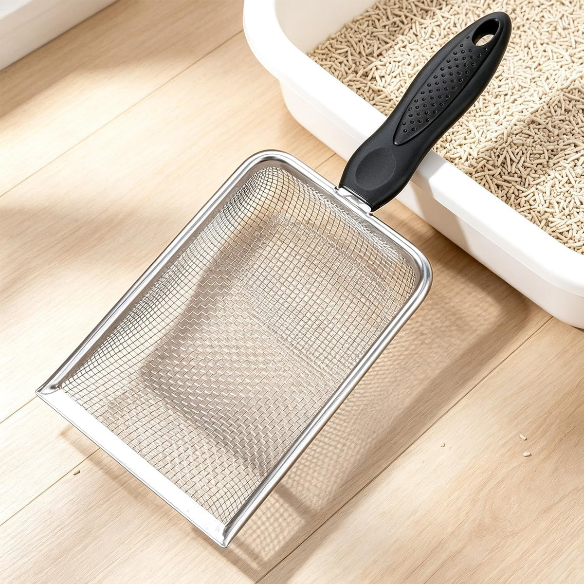 Cat Litter Scoop, Stainless Steel Cats Sturdy Mesh Scooper Kitty Metal Scooper Long Handle Scooper - 2mm fine meash cat litter scoop - image 4