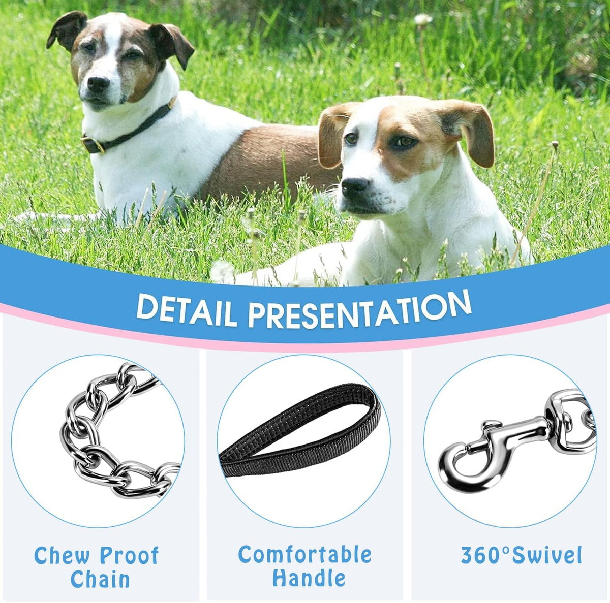 Chain Heavy Duty Metal Dog Leash - 5FTx3mm (20-100 lbs) - image 2