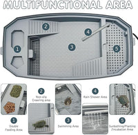 Hamiledyi Small Turtle Tank with Lid and Water Pump Acrylic Turtle Aquarium Starter Kit Easy to Change Water Multi-Function Area Reptile Habitat for Turtles Hermit Crabs Crayfish Tortoises (Medium)