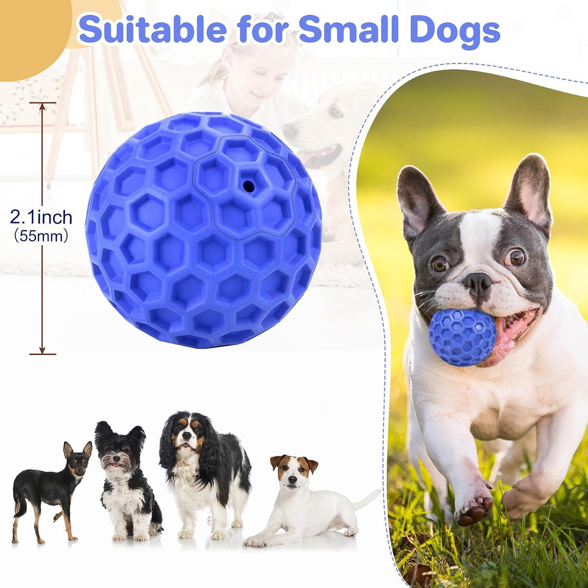 DISSKNIC Indestructible Squeaky Dog Ball, Relieves Anxiety - Small / Blue - image 2