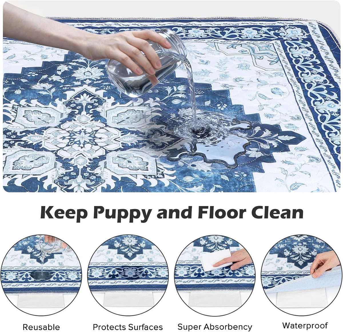 Washable Pee Pads for Dogs 72"x72" Reusable Dog Pads Extra Large - Blue / 36x34 Inch (Pack of 2) - image 4
