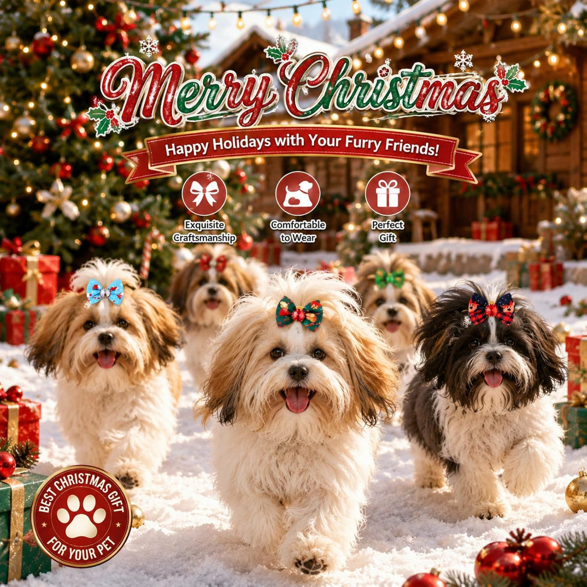 Tondiamo 100 Pack Halloween Dog Hair Bows Ghost Pattern Rubber Bands – Essentials for Dogs - Vivid Snowflake Pattern - image 4