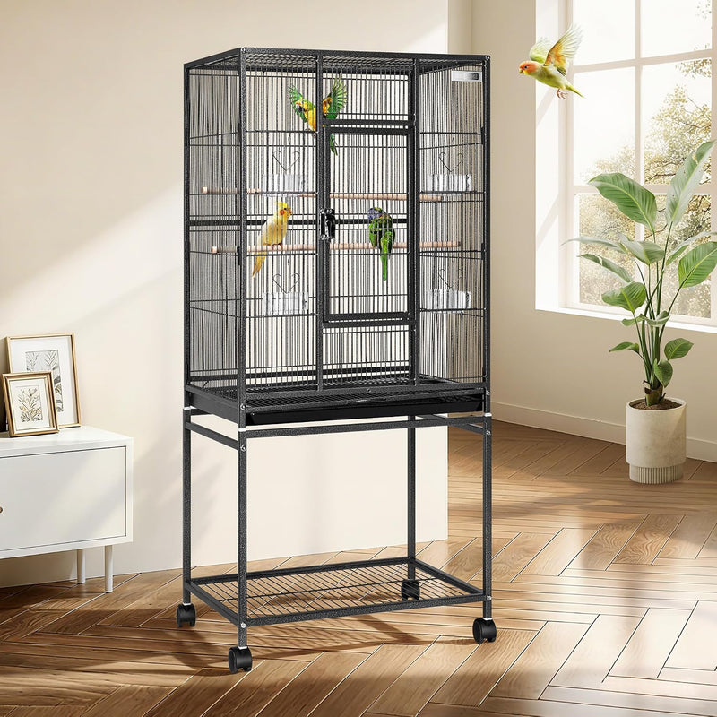 VIVOHOME 54 Inch Wrought Iron Large Bird Cage with Rolling Stand – Essentials for Birds - Black