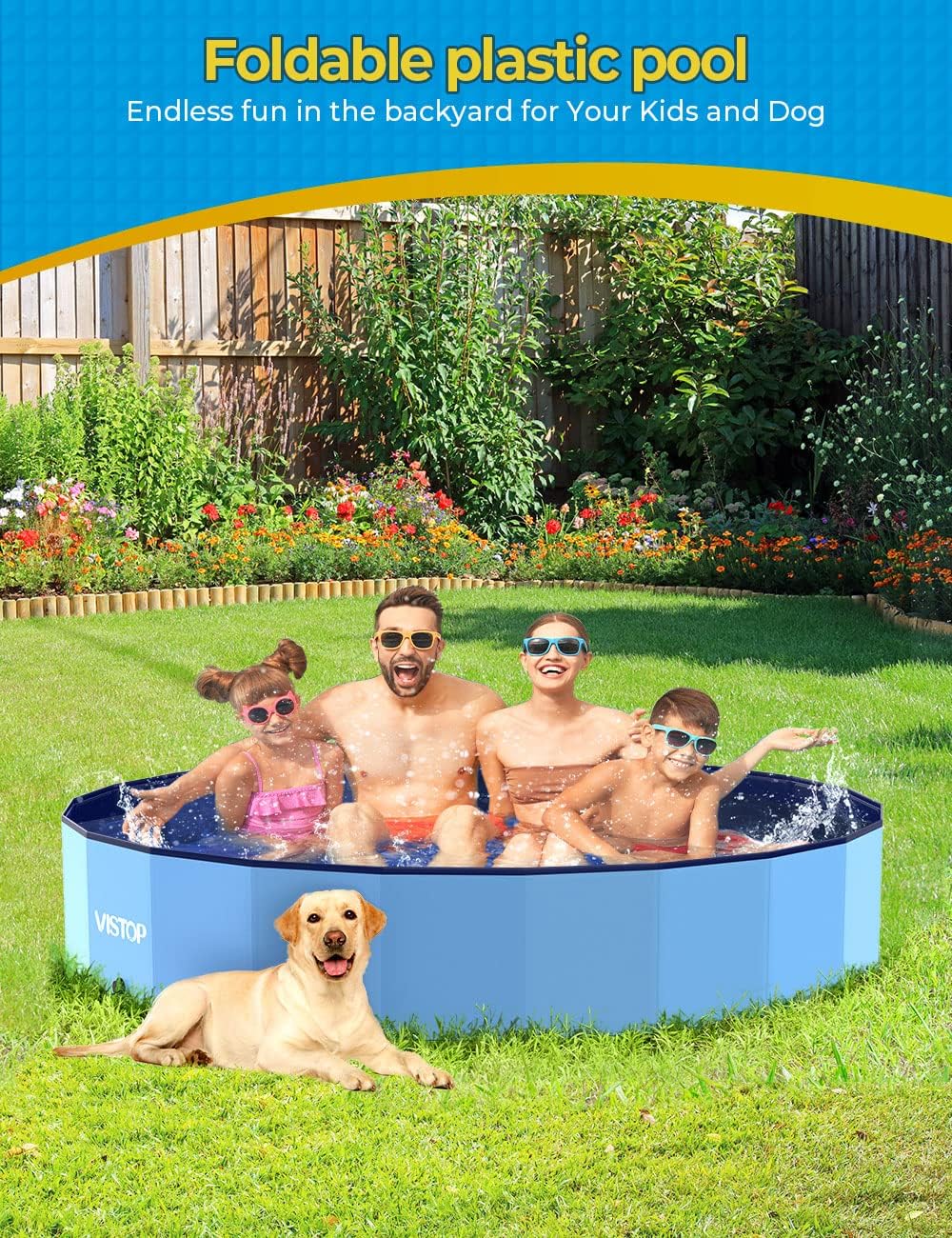VISTOP Extra Large Foldable Dog Pool XXL - 5XL- 97" x 16" / Blue - image 4