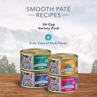 Blue Buffalo Wilderness High Protein Grain Free, Natural Adult Pate Wet Cat Food Variety Pack, Chicken, Salmon, Duck, and Turkey, 3-oz Can, 24 Count