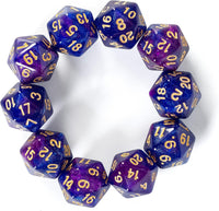 SmartDealsPro 10-Pack 20 Sided Dice D20 Polyhedral Dice for DND RPG - Glitter Blue-purple