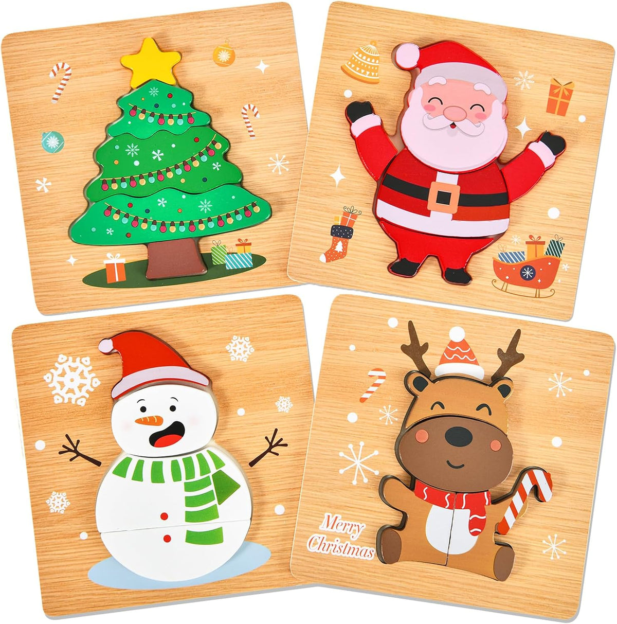4 Pack Halloween Wooden Puzzles for Kids Jigsaw Puzzles Halloween - Christmas