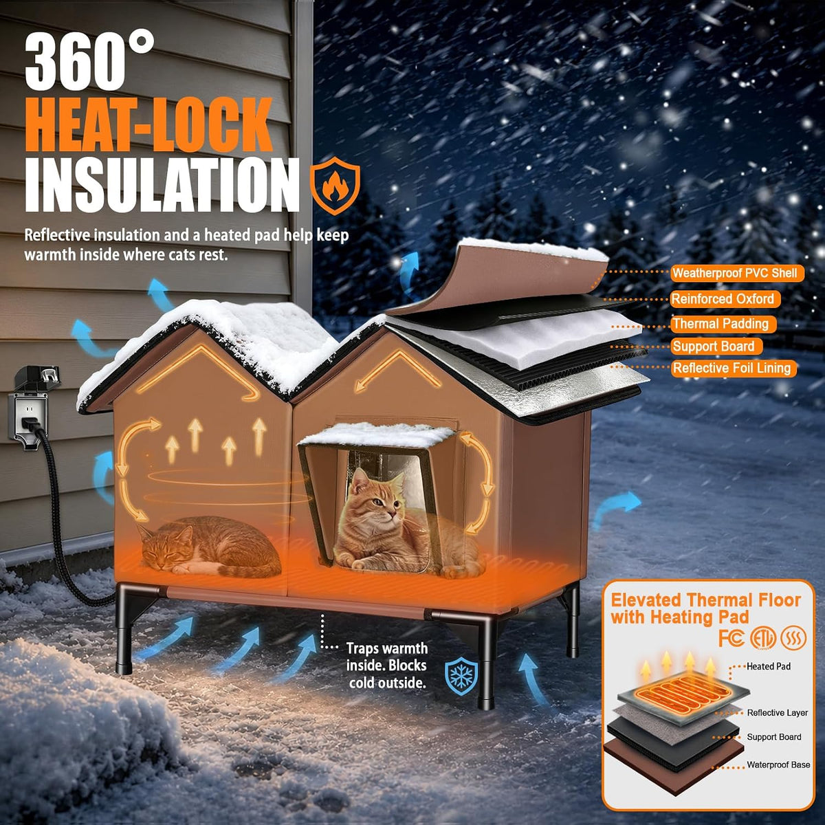 Outdoor Heated Cat House for Outside - Tan / L - image 2