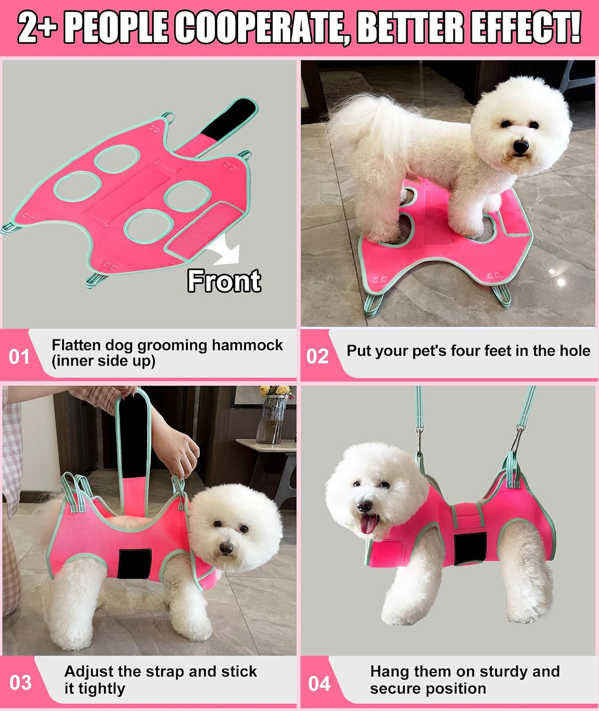 Kkiimatt Dog Grooming Hammock - X-Small 8-14 LB/Pink - image 4