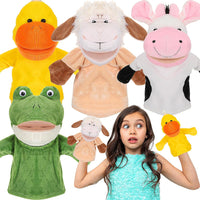 Roundfunny animal hand puppets set of 4: cow, frog, duck and sheep with movable mouths - view 3