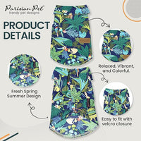 Parisian Pet Unisex Amazonia Shirt - Leafy Beach Outfit for Dogs - Cotton Summer Clothes - Stylish Hook and Loop Closure Costume - Machine Washable Shirts for Small Dogs - XS