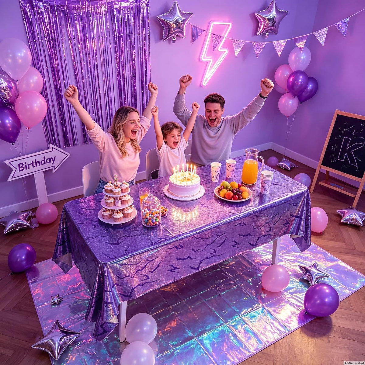 3PCS Demon Hunters Birthday Tablecloth Decorations - Purple Hunter Tablecloth - image 3
