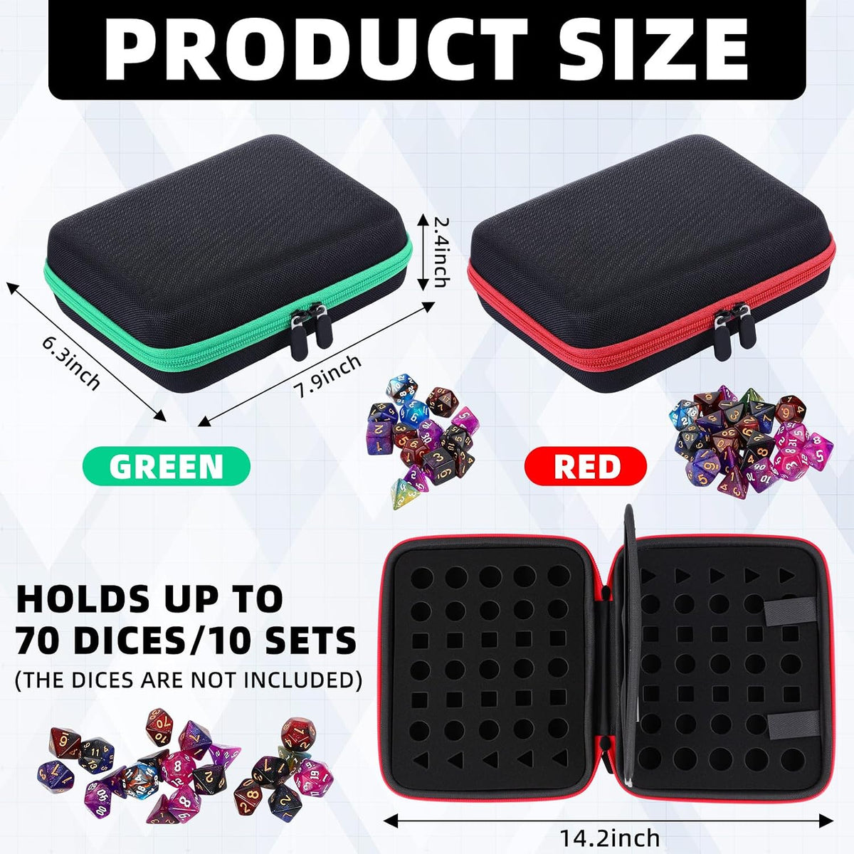 Aoriher 1 Pcs Dice Case with Removable Slotted Tray - Red,Green - image 2