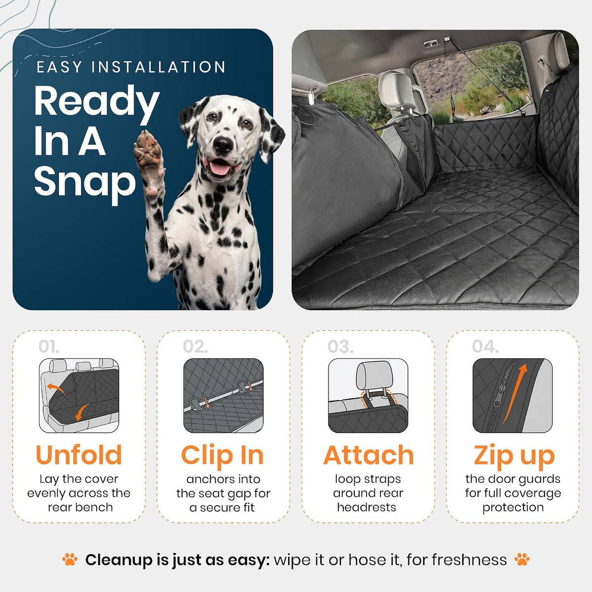 4Knines Back Seat Extender for Dogs Hard Bottom w/EZ Door Guard Grey - Black / Regular - image 2