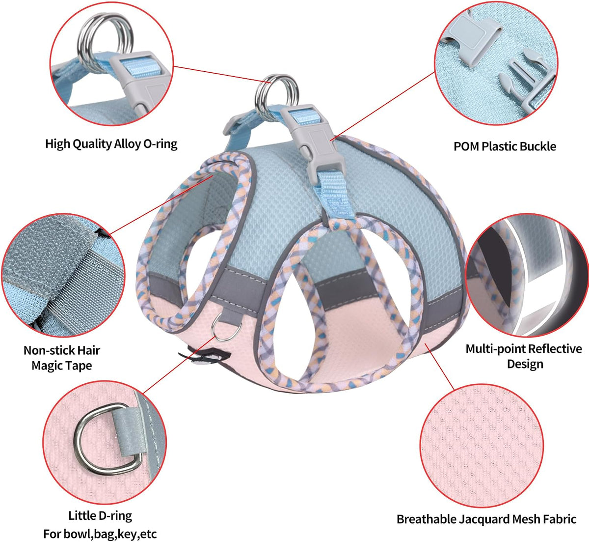 Breathable Dog Harness Small Sized and Leash Set - Blue-Pink / XXS(Chest: 10 - 11.5") - image 4