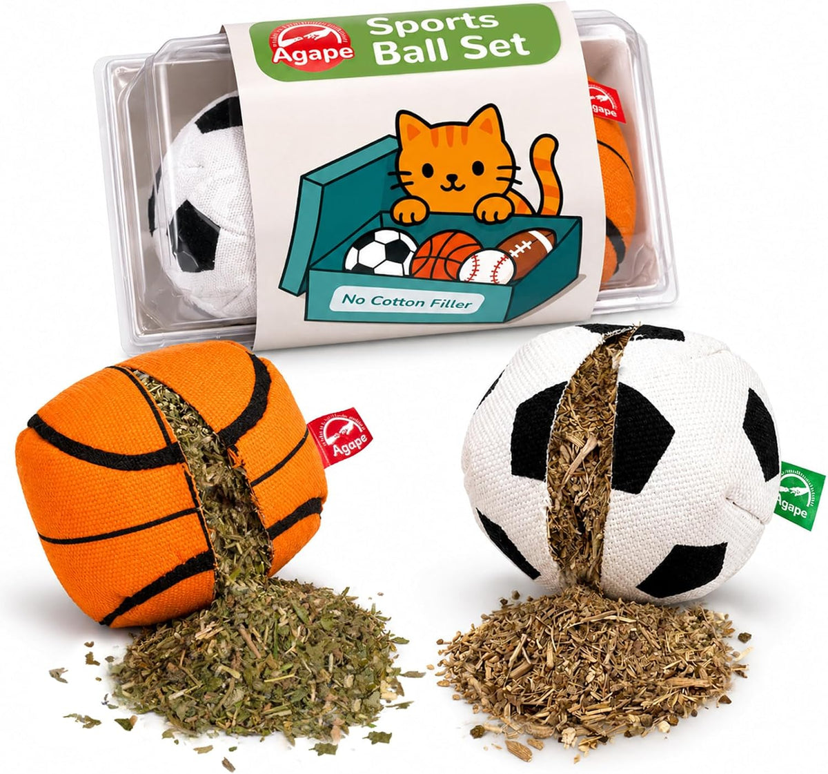 Agape Organic Catnip & Silvervine Filled Cat Toy Balls with Bell Sound – Essentials for Cats - 2 Ball Set