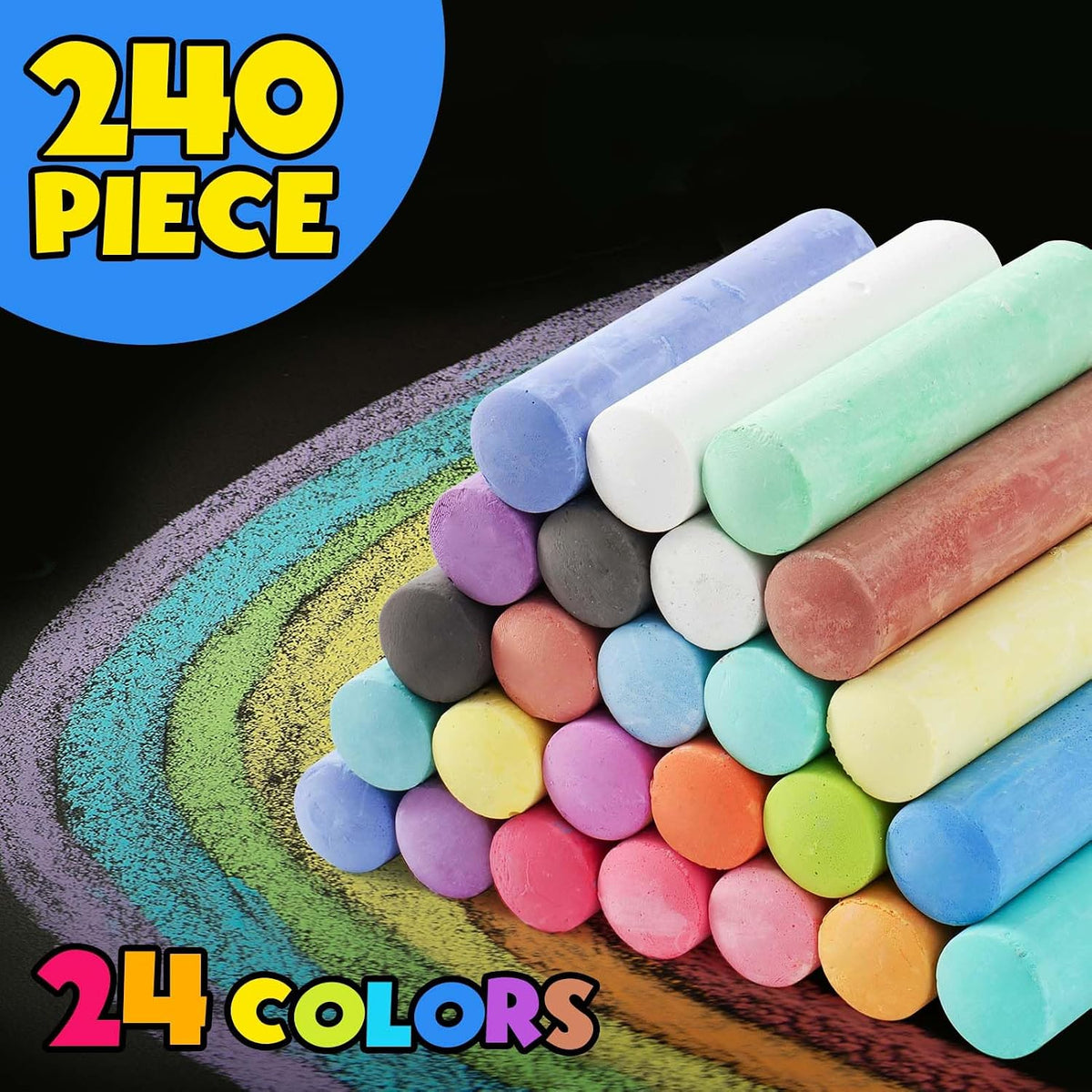 SMALL FISH 240 jumbo washable sidewalk chalk sticks in 24 colors with storage bag - view 3
