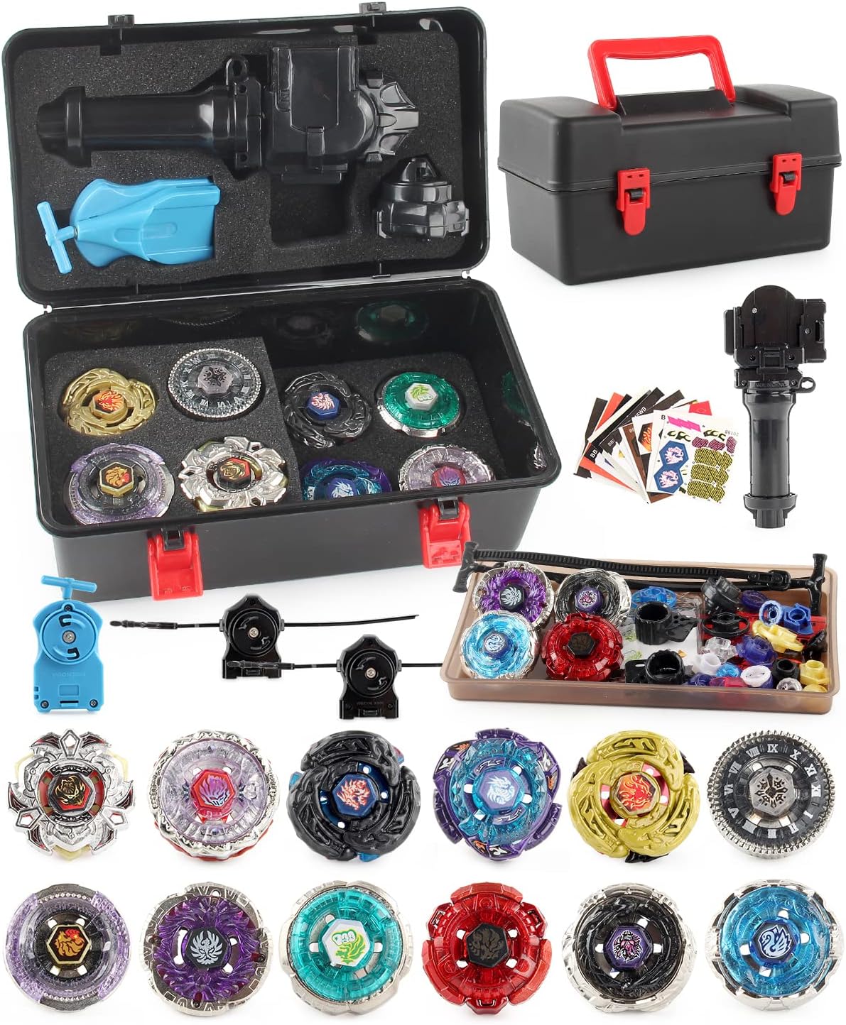 12 Metal Fusion Spinning Tops and 3 Launchers - 12pcs Set - image 2