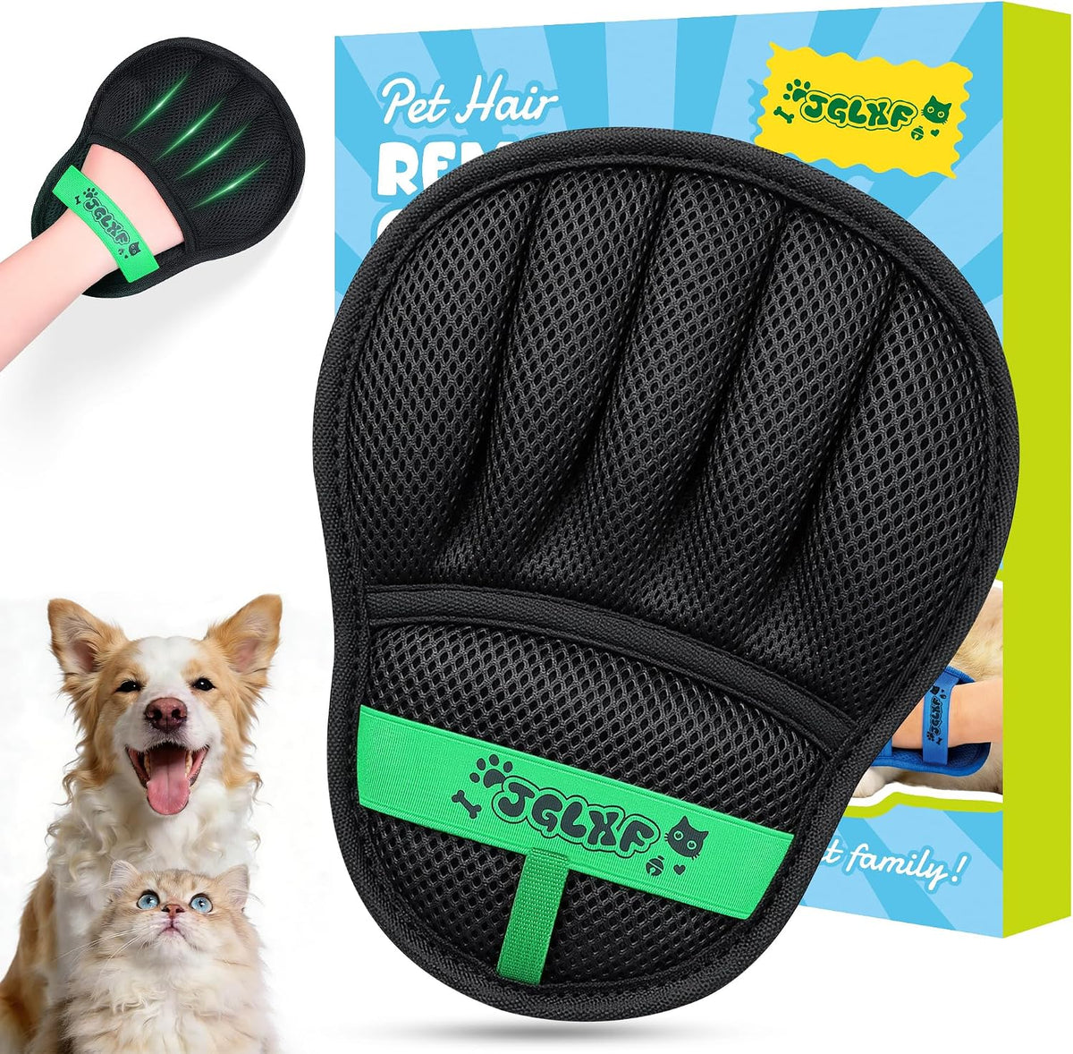 Pet Hair Removal Glove for Cat & Dog - Black-1Pack