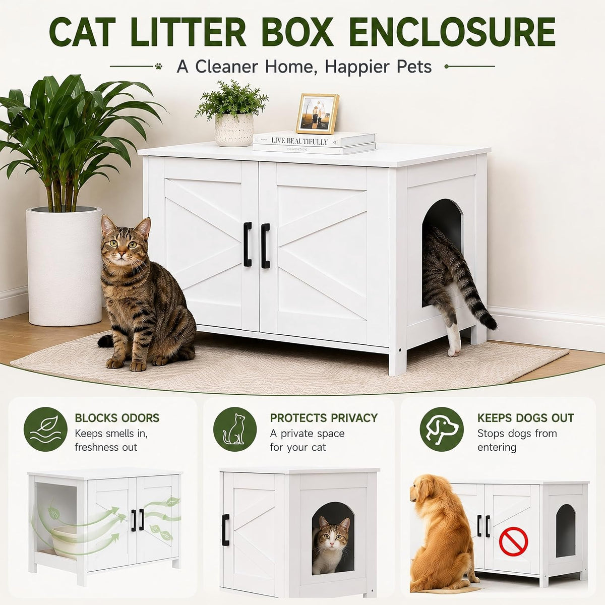 31.5" L Cat Litter Box Enclosure with Barn Door - 31.5"L / White - image 2