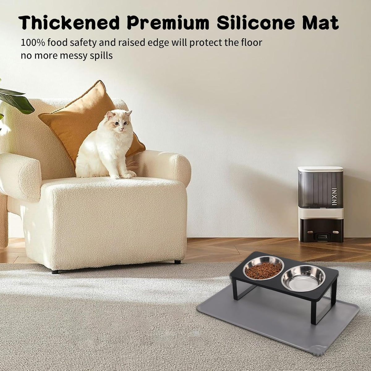 Upgraded Elevated Cat Bowls with Food Mat - Black-2Bowls(2Pack) - image 4