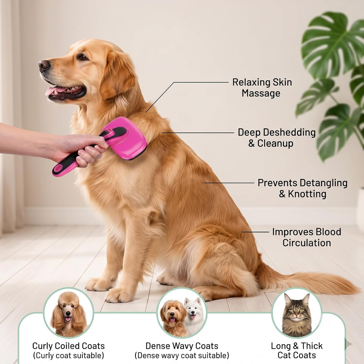 5 PCS Pet Grooming Kit, Dog Brush & Dematting Rake for Long Hair – Essentials for Cats - Pink 5pc - image 4